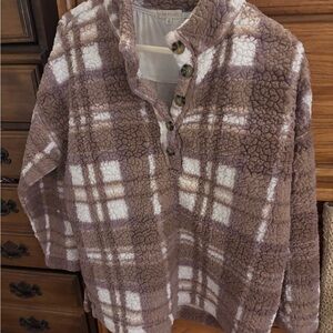 Ultra Flirt Brown and White Plaid Women's Sweater